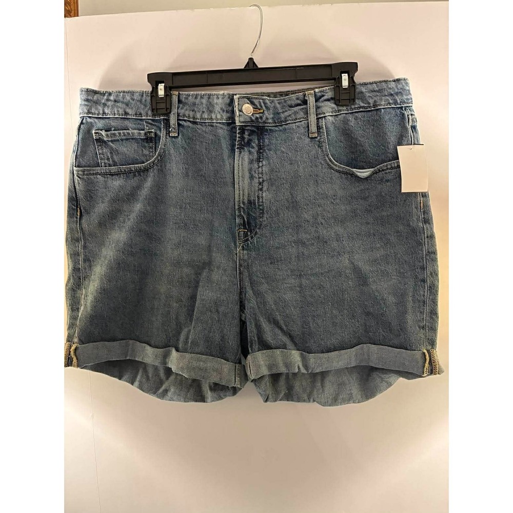 Free Assembly Denim Shorts Womens 18‎ Blue Wash Cuffed Cotton Blend Casual